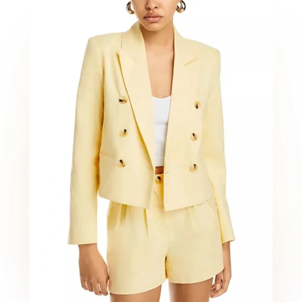 Aqua Butter Yellow Double Breasted Cropped Blazer Jacket Size Small - Picture 1 of 11
